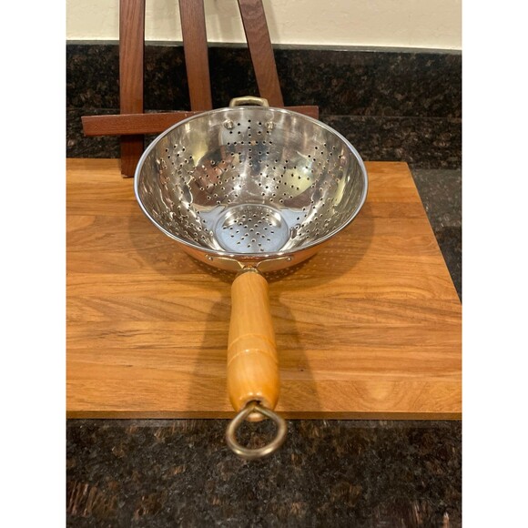 Vintage ODI Copper 9" Colander Strainer Wood & Brass Handle - Picture 3 of 7
